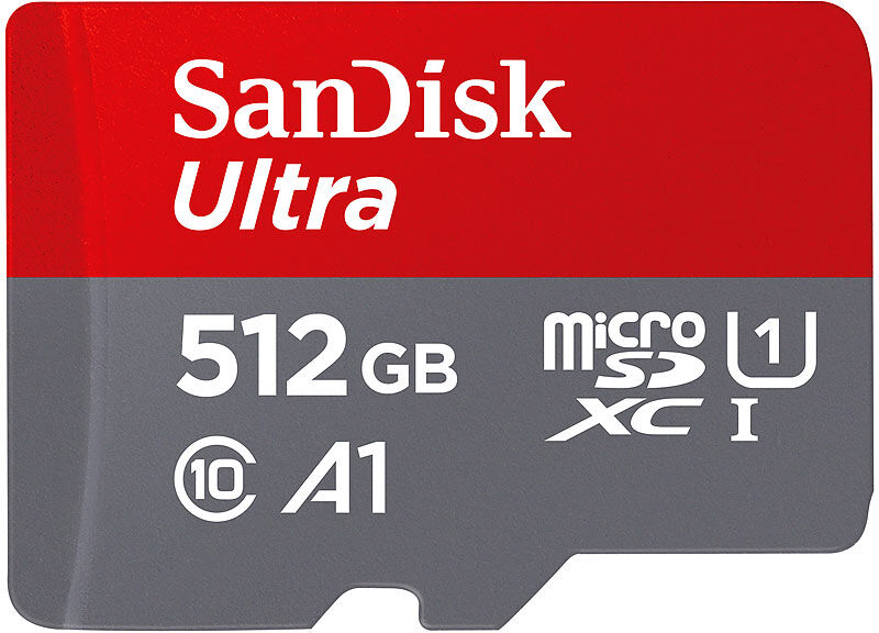 SanDisk Ultra microSDXC, 512 GB, 120 MB/s, Class 10, U1, A1, mit Adapter