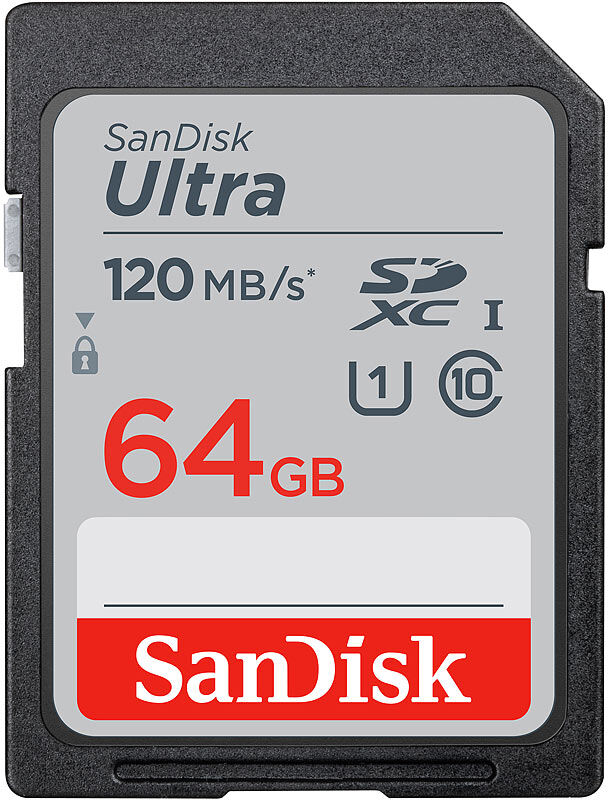 SanDisk Ultra SDXC-Speicherkarte, 64 GB, 120 MB/s, Class 10, U1