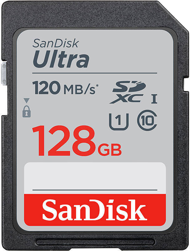 SanDisk Ultra SDXC-Speicherkarte, 128 GB, 120 MB/s, Class 10, U1