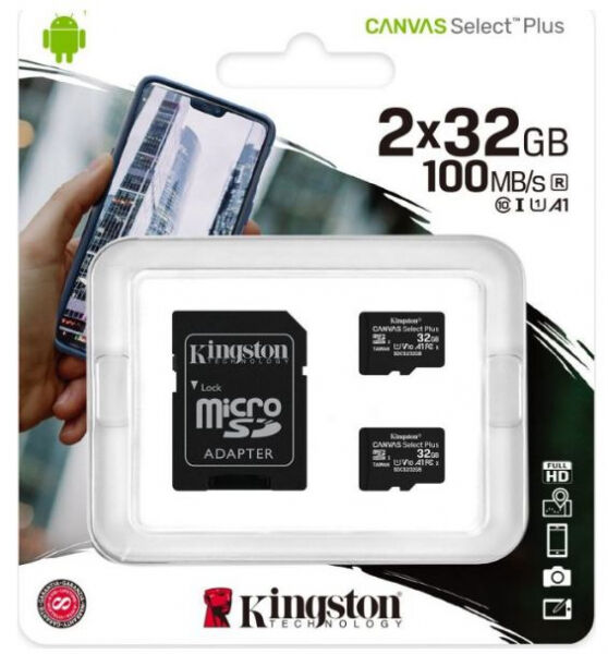 Kingston microSDHC-Card Canvas Select Plus Class10 / UHS-I U1 / A1 - 32GB - 2er Pack