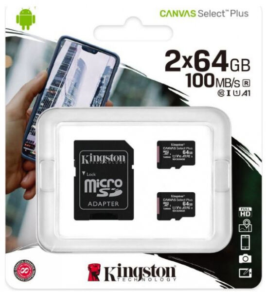 Kingston microSDXC-Card Canvas Select Plus Class10 / UHS-I U1 / A1 - 64GB - 2-er Pack