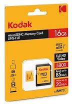 Kodak Carte mémoire micro SD 16 Go avec adaptateur