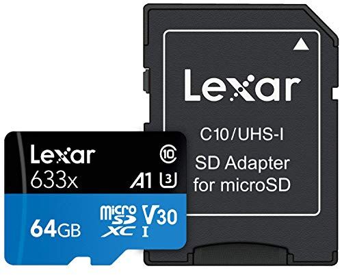 LSDMI64GBBEU633A Lexar Högprestanda 633x 64 GB MicroSDXC UHS-I-kort med SD-adapter