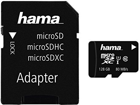 00124160 Hama microSDXC-kort (128 GB, Class 10, UHS-I, 80 MB/s, inklusive SD-adapter för foto)