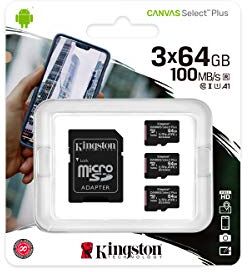 SDCS2/64GB-3P1A Kingston Canvas Select Plus microSD minneskort,  klass 10 (3 x kort, inkl. SD-adapter)