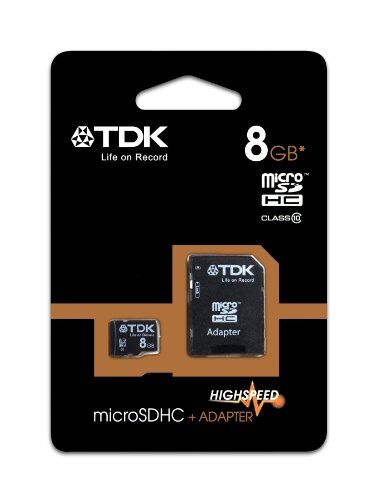 T78726 TDK 8GB Klass 10 Micro SDHC-minneskort med adapter