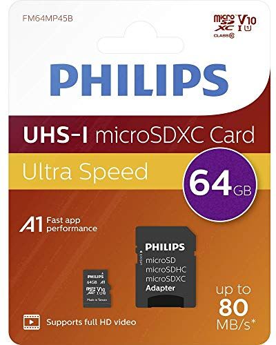 FM64MP45B/10 Philips – Micro SDHC 64 GB klass 10 minneskort + adapter