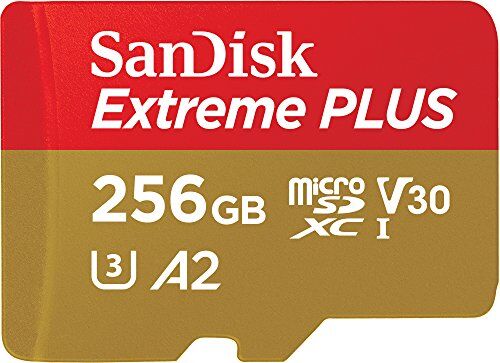 SDSQXBZ-256G-GN6MA SanDisk Extreme Plus 256 GB microSDXC klass 10 minneskort med SD-adapter, guld/röd