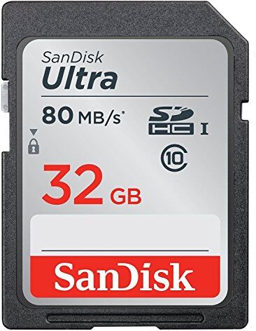 SDSDUNC-032G-GN6IN SanDisk  Ultra SDHC-minneskort upp till 80 MB/s, klass 10, U1, 32 GB, svart/grå