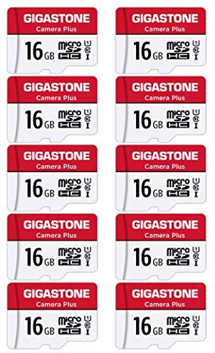 Micro SD Card U1 Gigastone 16 GB 10-pack Micro SD-kort, kamera plus 90 MB/s, Full HD video, U1 C10 klass 10 Micro SDHC UHS-I minneskort, med MicroSD till SD-adapter