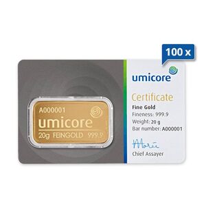 100 x 20 g Goldbarren Umicore