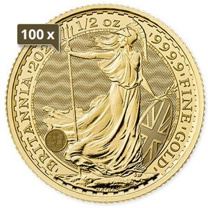 100 x 1/2 Unze Gold Britannia 2024