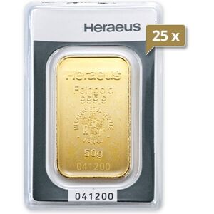 25 x 50 g Goldbarren Heraeus