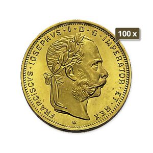 100 x 5,81 g Gold sterreich 8 Florin diverse Jahrgnge