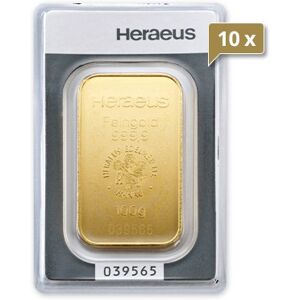 10 x 100 g Goldbarren Heraeus geprgt