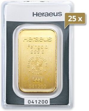 25 x 50 g Goldbarren Heraeus