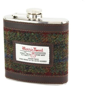 The Brenais Collection Green & Red Harris Tweed 6oz Hip Flask