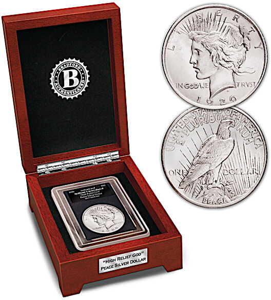 Bradford Authenticated The Only High Relief God Silver Dollar Coin With Display Box