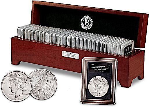 Bradford Authenticated Uncirculated Morgan And Peace Silver Dollar Coin Collection