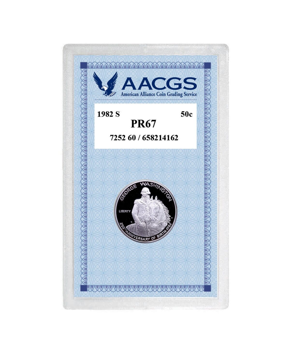 American Coin Treasures 1982s Washington Commemorative Silver Half Dollar Graded PR67 Proof - Multi