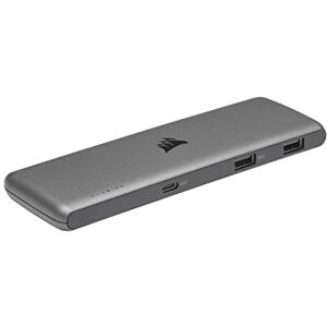 Corsair USB 100 7-Port USB-C/USB-A Erweiterungs-Hub – 3 x USB-Typ-C-Anschlüsse – 4 x USB-Typ-A-Anschlüsse – selbstbetrieben – langlebiges Gehäuse, CU-9000003-NA, Silber