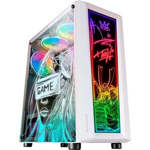 MARSGAMING MC-Art Weiß, PC Gaming ATX Gehäuse, Doppelt Zeichnbar Gehärtetes Glas, ARGB 12 Mode, 12cm Lüfter, MCARTW