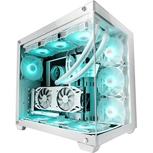 MARSGAMING Mars Gaming MCV4 Weiß, Custom XXL E-ATX Gaming Tower, Rahmenloses Front und Seitenfenster Gehärtetem Glas, Modularer Doppelkammerrahmen