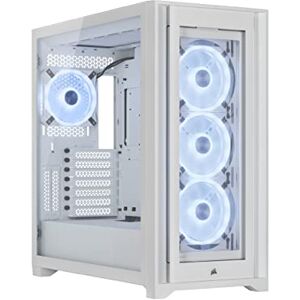 iCUE 5000X RGB QL Edition Mid-Tower Case - True White (Four CORSAIR QL120 RGB Fans, Included CORSAIR iCUE Lighting Node CORE, Easy Cable Management, 136 Total RGB LEDs) White