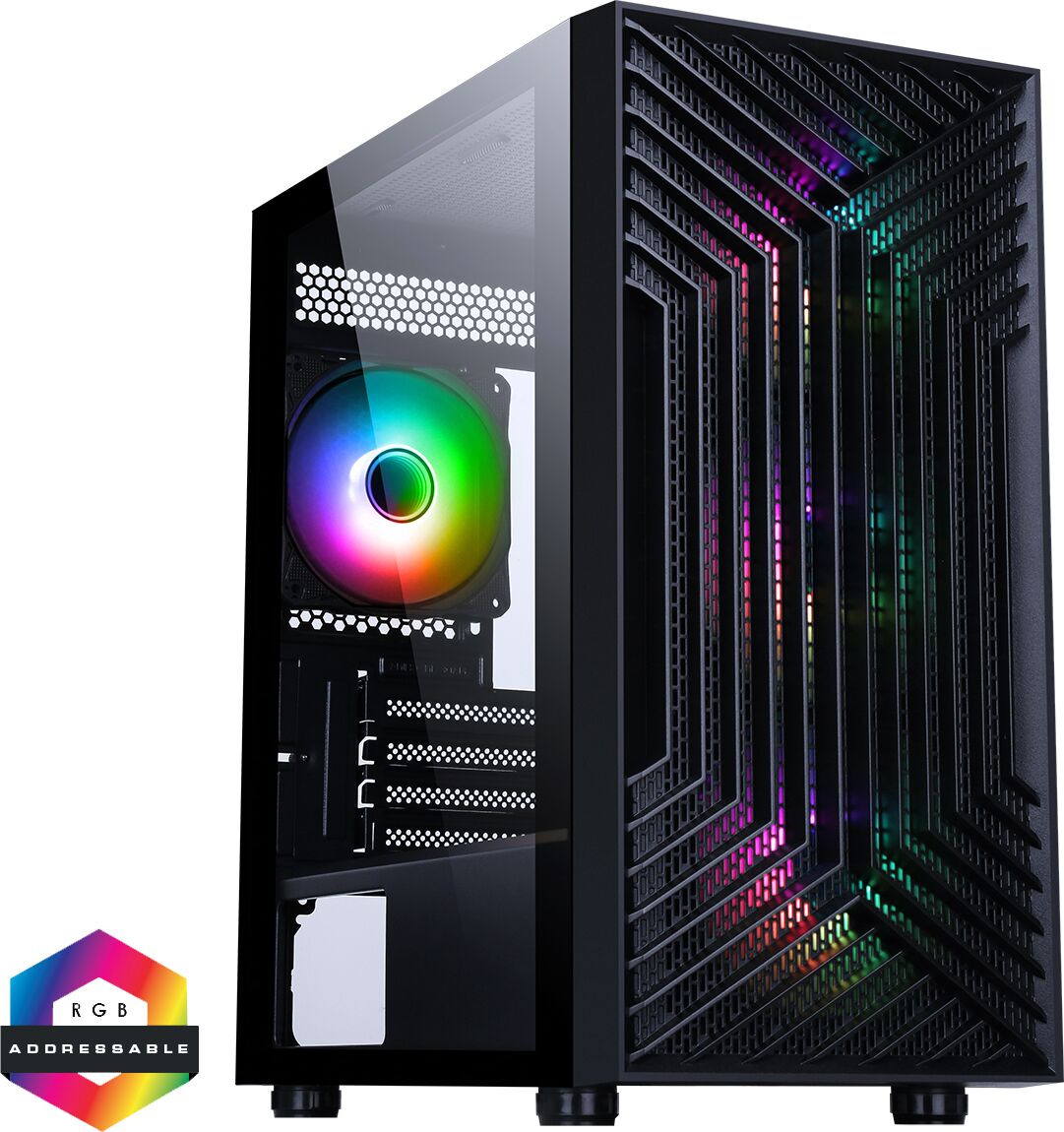 CiT Terra Black Micro-ATX PC Gaming Case with 4 x 120mm Infinity Fans Included Tempered Glass Side Panel