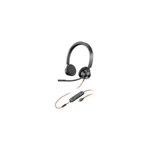 HP Poly Blackwire 3325 - Blackwire 3300 series - headset - på øret - kabling - 3,5 mm jackstik, USB-C - sort - Certified for Microsoft Teams