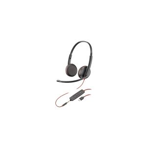 HP Poly Blackwire C3225 - Blackwire 3200 Series - headset - på øret - kabling - 3,5 mm jackstik, USB-C - sort - Skype Certified, Avaya Certified, Cisco