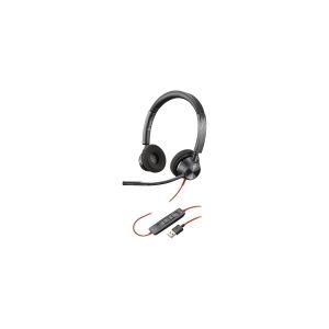 HP Poly Blackwire 3325 - Blackwire 3300 series - headset - på øret - kabling - aktiv støjfjerning - 3,5 mm jackstik, USB-A - sort