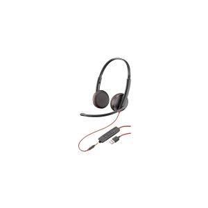 HP Poly Blackwire 3225 - Blackwire 3200 Series - headset - på øret - kabling - aktiv støjfjerning - USB, 3,5 mm jackstik - sort - Skype Certified, Avaya Certified, Cisco Jabber Certified