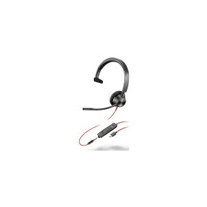 HP Poly Blackwire 3315 - Blackwire 3300 series - headset - på øret - kabling - 3,5 mm jackstik, USB-C - sort - Certified for Microsoft Teams, UC-certificeret