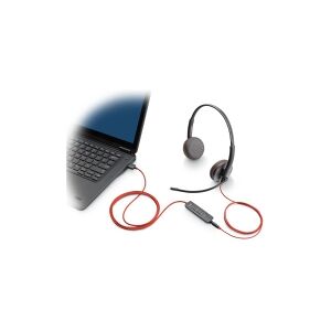 HP Poly Blackwire 3225 - Blackwire 3200 Series - headset - på øret - kabling - 3,5 mm jackstik, USB-C - sort - Certified for Skype for Business, Avaya Certified, Cisco Jabber Certified, UC-certificeret