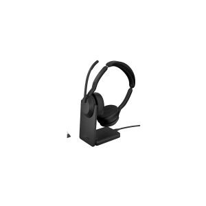 GN Audio Jabra Evolve2 55 UC Stereo - Headset - på øret - Bluetooth - trådløs - aktiv støjfjerning - USB-C, USB-A - sort - med opladningsstander - Zoom Certified, Certified for Microsoft Teams, Cisco Webex Certified, Optimeret til UC, Alcatel-Lucent Certi