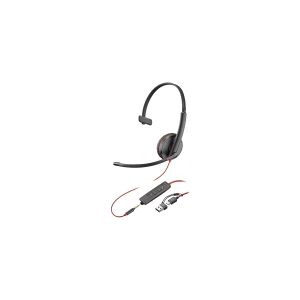 HP Poly Blackwire 3215 - Blackwire 3200 Series - headset - på øret - kabling - 3,5 mm jackstik, USB-C - sort - Certified for Skype for Business, Avaya Certified, Cisco Jabber Certified, UC-certificeret