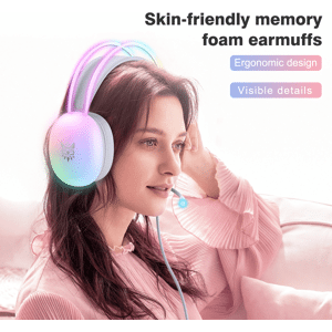 SHEIN ONIKUMA X25 Wearable Gaming Headset with Full Illuminated RGB PC Compatible With PS4 PS5 Xbox One PC Wired Gaming Headphones with Dynamic RGB Light with Noise Cancellation Mic White one-size