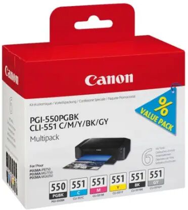 Canon Cartridge PGI-550/CLI-551 Zwart + 5 Kleuren