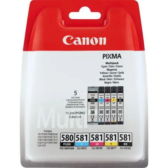 Canon Cartridge PGI-580/CLI-581 Zwart + 4 Kleuren Multipack