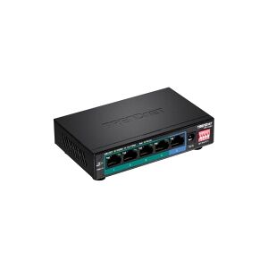 TRENDnet TPE LG50 - Switch - ikke administreret - 4 x 10/100/1000 (PoE+) + 1 x 10/100/1000 - desktop - PoE+ (32 W) - TAA-kompatibel