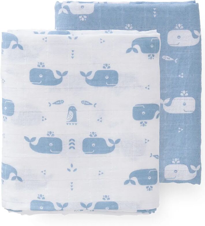 FRESK Mullwindel WHALE (120x120) 2er Pack in blau