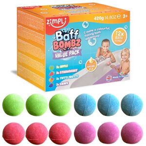 Zimpli Kids 12 x Badebomben von , Erstellen Sie eine sprudelnde Badezeit Abenteuer Kinder Baff Bombz, zertifiziert biologisch abbaubar und veganfreundliches Geschenk