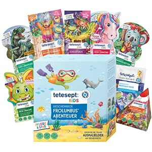 tetesept Kids Geschenkbox Frolumbus Abenteuer Badezusatz Geschenkset mit Sprudelbad, Schaumbad, Badeüberraschung & Dusche mit hautpflegender Rezeptur – 9er Set