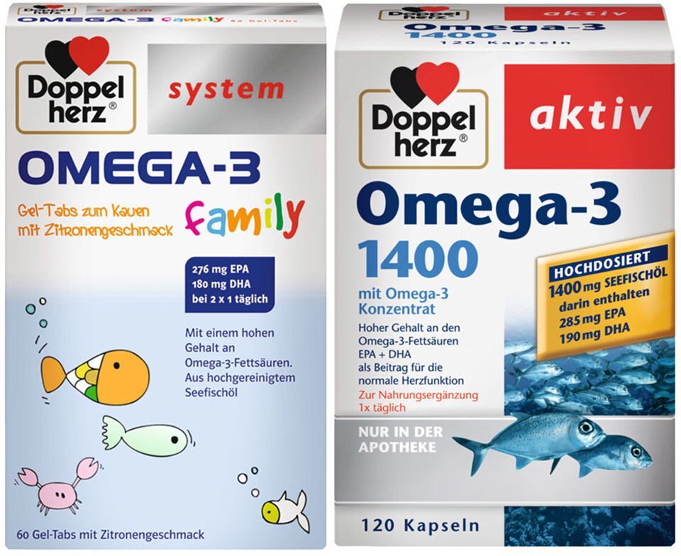 Doppelherz® system Omega-3 family + Omega-3 1400