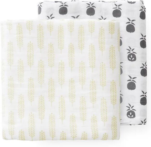 FRESK Mulltuch-Set GETREIDE & ANANAS (120x120) 2er Pack in gelb/taupe