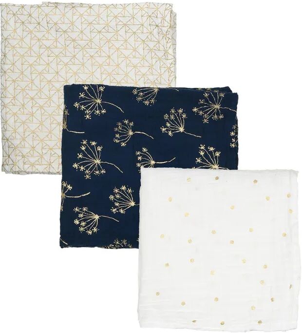 aden + anais Mullwindel-Set MUSY METALLIC GOLD (70x70cm) 3er-Set in weiß/blau