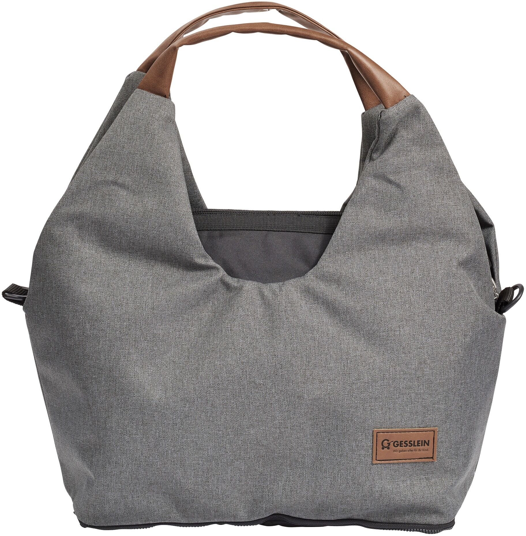 Wickeltasche GESSLEIN "N5, grau meliert/tabak" Gr. B/H/T: 50 cm x 46 cm x 17 cm, grau Baby Taschen Wickeltaschen mit Wickelauflage und Flaschenhalter, Made in Germany