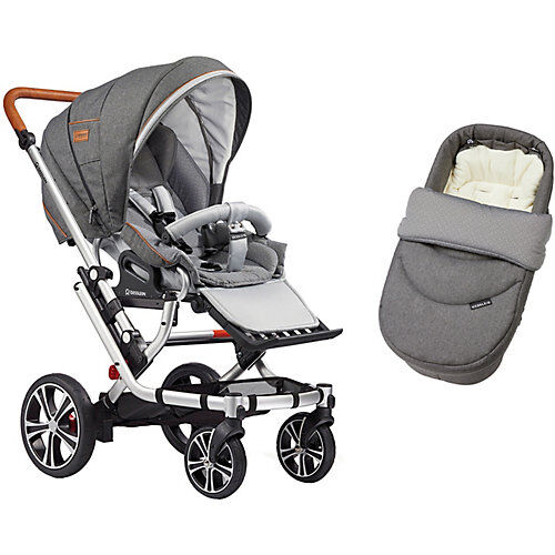 GESSLEIN Kombi Kinderwagen F6 Air+ inkl. C2 Kompakt-Tragetasche, Gestell eloxiert/cognac, grau meliert / Tupfen grau-kombi