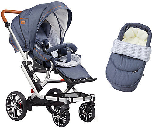 GESSLEIN Kombi Kinderwagen F6 Air+ inkl. C2 Kompakt-Tragetasche, Gestell eloxiert/cognac, Jeans / Sterne blau-kombi